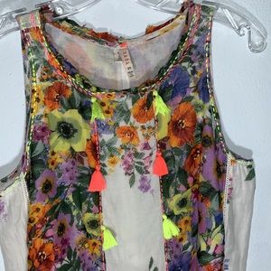 Anthropologie Raga floral top with tassels. All cotton   XS